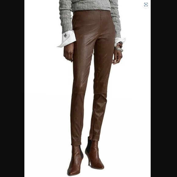 Ralph Lauren Brown Leather Leggings (Medium) NWT - Picture 1 of 5